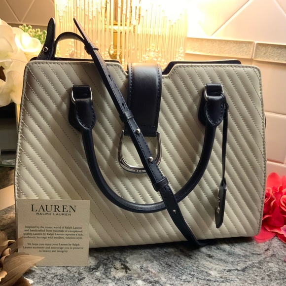 Lauren Ralph Lauren Handbags - Large Kenton Lauren Ralph Lauren color block, white/blue  leather Xbody satchel